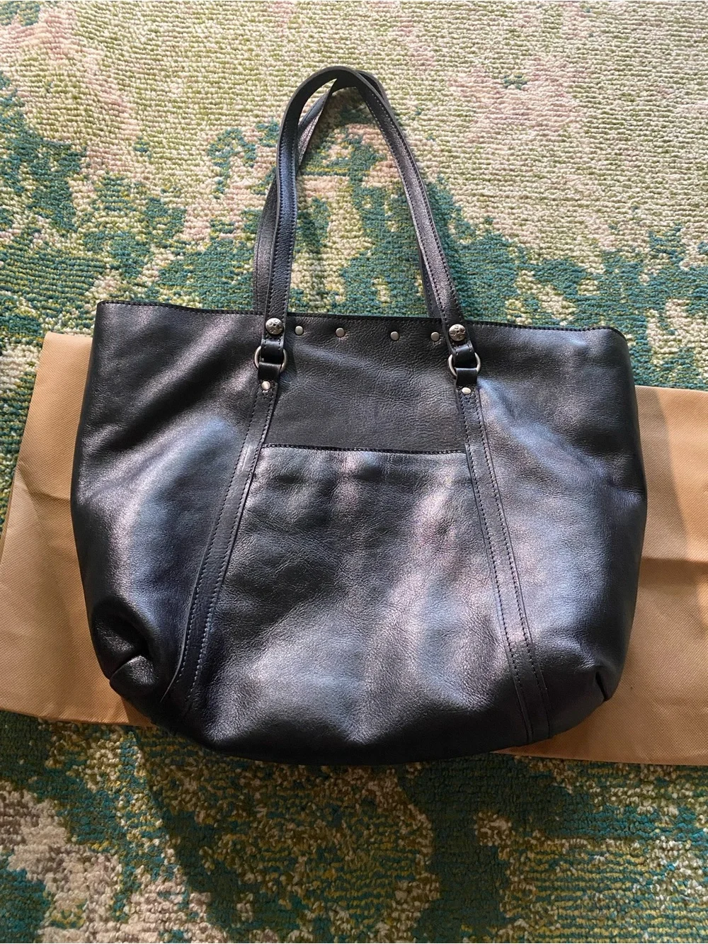 Patricia Nash Black Leather Studded Shoulder Tote